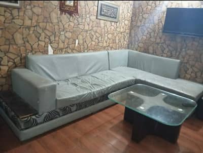 L shaped Sofa Set with Small table with Stools