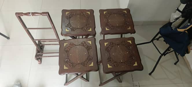 Portable picnic and serving stools cum tables - Solid wood crafted