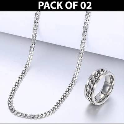 Stainless Steel Silver Chain & Ring Pack of 2 for men