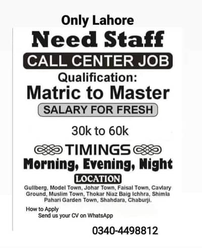 Job in Lahore. We are hiring Fresh candidates for our company.
