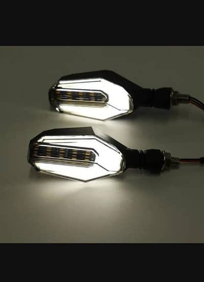 2Pcs Universal LED Bike Turn Signal Yellow White Blue