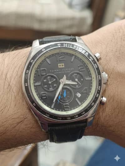 Tommy Hilfiger Men's Chronograph Watch - Black/Steel, Leather Strap