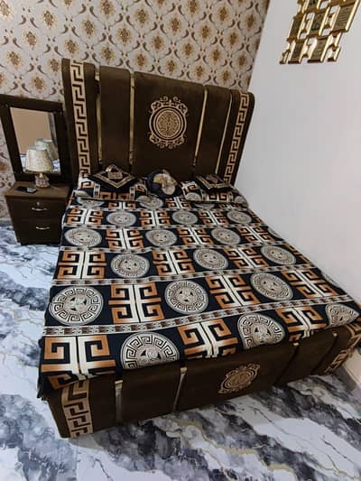 Stylish Designer Bed Set (King Size) for Sale - Brown & Gold Theme