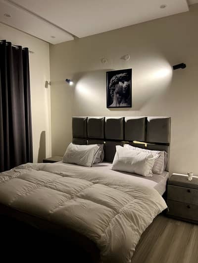 Wooden bed/ Velvet bed/Velvet side tables