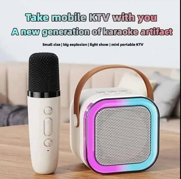 K12 KTV Karaoke Speaker - RGB LED Light Bluetooth Audio with Rechargeable Wireless Microphone