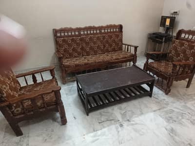 5 Seater Wood Sofa Set with Centre Table
