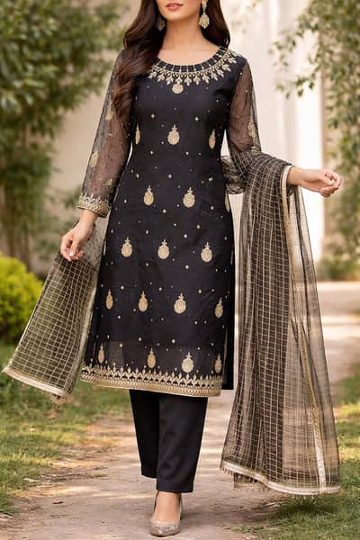 chiffon embroidery 3pc suit kurti trouser dupatta
