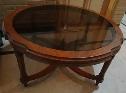 WOOD AND BLACK GLASS  TABLE