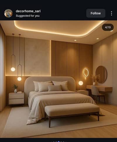 Media wall | Pvc panel | 3d wallpaper | Wooden floor | Wardrobe