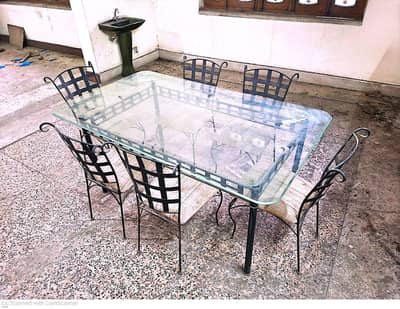 Wrought Iron glasstop Dining table with 6 chairs