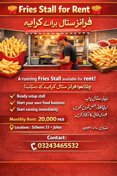 Fries Stall Worker Required – Scheme 33 / Gulzar-e-Hijri / Johar