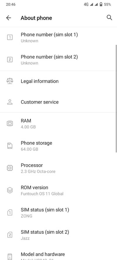 vivo y 20 4/64  sky blue