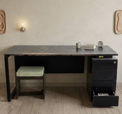 6.6ft Solid Wood Executive Desk with Drawers + Free Stool| Gaming Desk