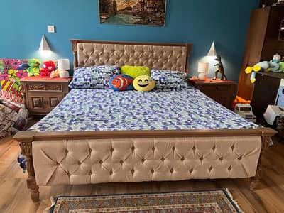 King Size Wooden Double Bed Set with Mattress