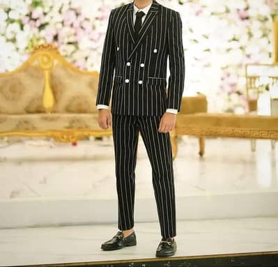 Black & White Pinstripe Double Breasted Suit – Wedding / Formal Wear