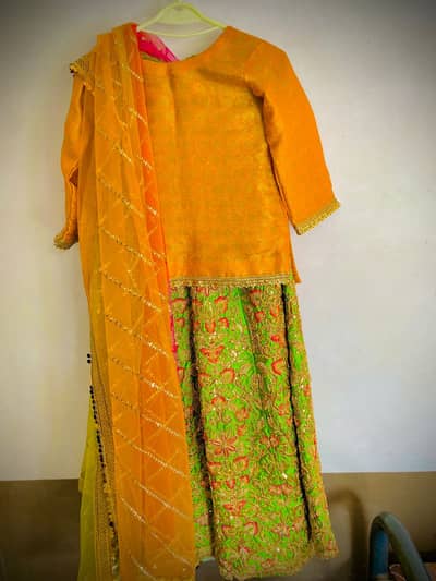 eastern style Vibrant Orange & Green Embroidered Sharara Set