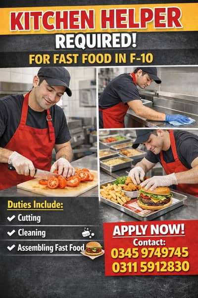 kitchen helper required for fast food