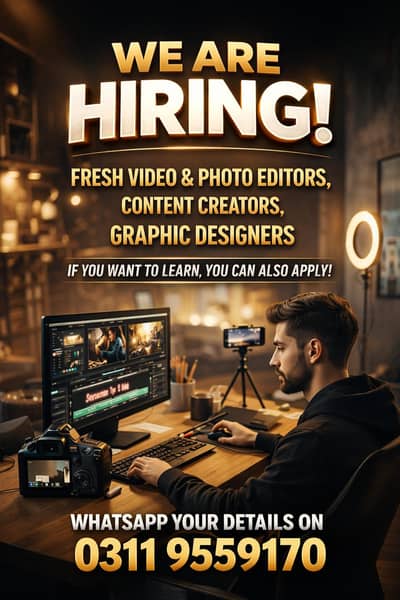 Hiring fresh editors, content creators, Ai,Graphic designer