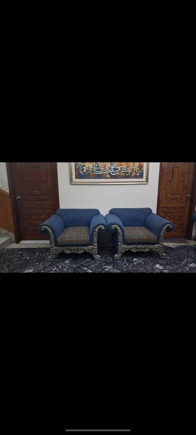 7 Seater Navy Blue Velvet Sofa Set – Stylish Modern Sofa