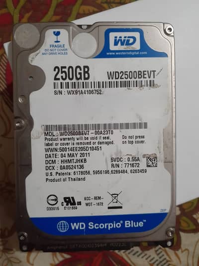 WD 250GB HDD – Laptop & PC Compatible – 100% Health