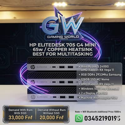 HP EliteDesk 705 G4 Mini 65w Amd Ryzen 5 2400G AMD Radeon RX Vega 11
