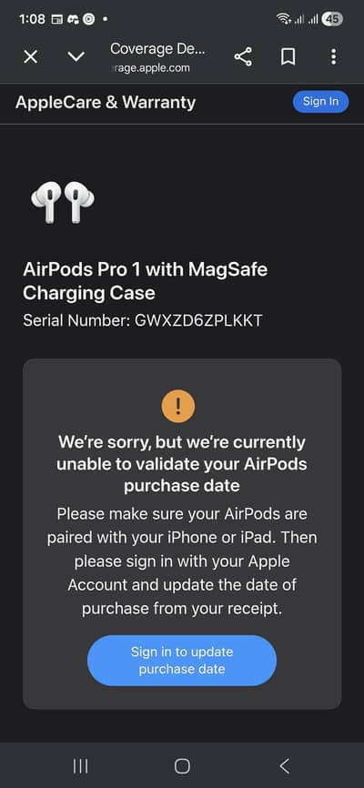 Airpods Pro 1ST Gen Magsafe With Apple Serial Number Uk Purcahsed