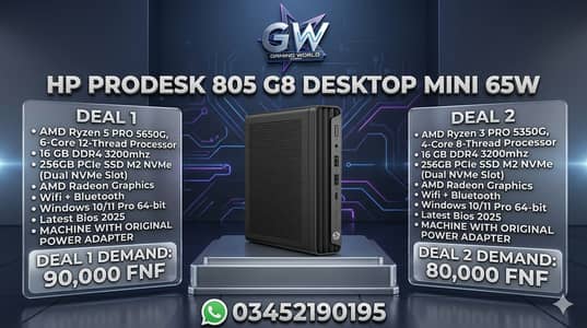 HP ProDesk 805 G8 Desktop MIni 65W AMD Ryzen 5 PRO 5650G 16GB 256 NVME