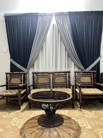 Rope woven chair with table