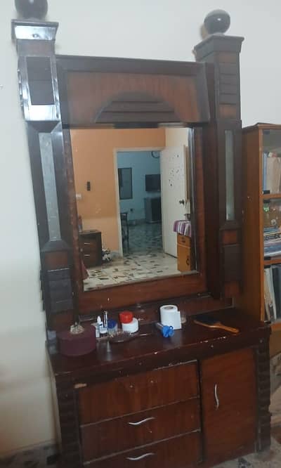 wooden bed set with dressing table