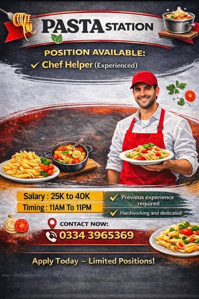 kitchen helper Required – Bahria Town Karachi