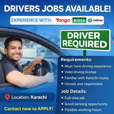 Driver Required for Yango, Bykea & InDrive
