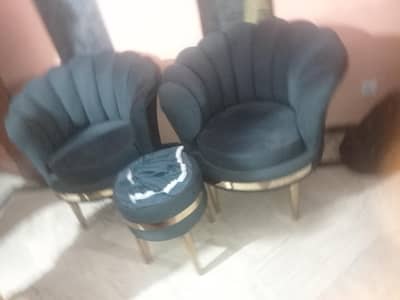 Velvet Lounge Chairs Set (2) with Ottoman | Coffee Chairs with table