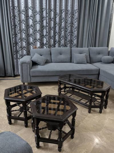 3-Piece Wooden Glass Top Coffee Table Set