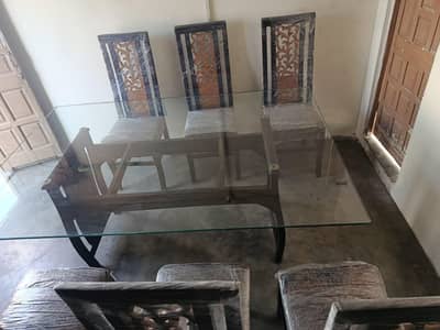 Elegant Glass Top Dining Table Set with 6 Chairs – Excellent Condition