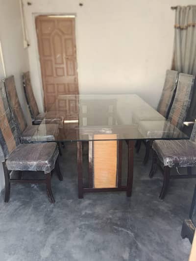 Elegant Glass Top Dining Table Set with 6 Chairs – Excellent Condition