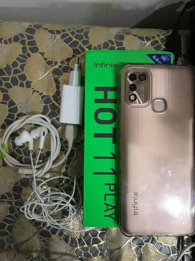 Infinix hot 11 play, with box , charger and vivo original handsfree