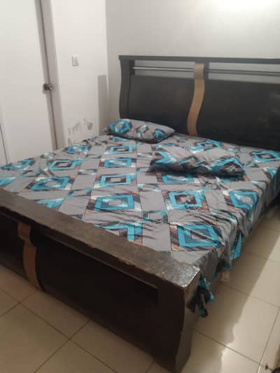 King Size Bed + Mattress, Side Tables & Almari