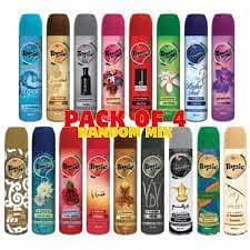 Pack of 4 – Topic Air Freshener Room Spray 300ml – Long Lasting Fragrance for Home, Office & Car – Mixed Fragrances – Odor Remover Spray