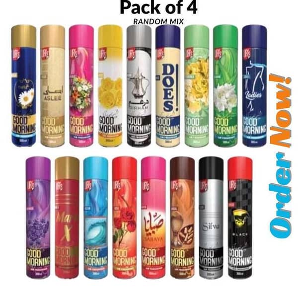 Pack of 4 (Random Mix) – GOOD MORNING Room Spray Air Freshener (Premium Quality) – Long Lasting Fragrance – Home, Office & Car Freshener