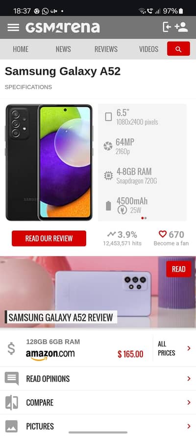 Samsung a52 with box charger