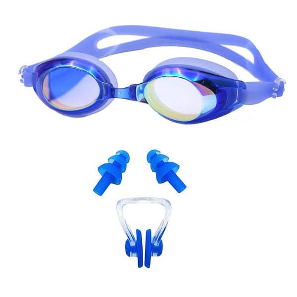 Set of 2 - Anti-Fog UV Swimming Goggles with Ear Plugs and Nose Clip for Adults