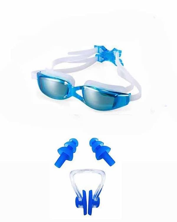 Set of 2 - Crystal Clear Swimming Glasses with UV Protection, Nose Clip and Ear Plugs for Adults