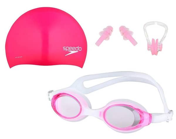 Pack of 3 - Swimming Goggles Set with Nose Clip, Ear Plugs, Cap, and Free Protective Case