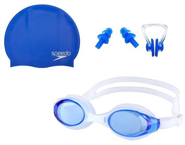 Pack of 3 Swimming Goggles with Nose Clip, Ear Plugs, and Swimming Cap in Protective Case