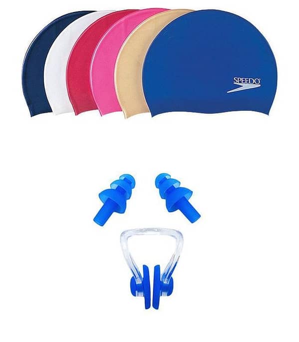 Silicone Swimming Cap with Nose Clip and Ear Plug Set - 2 Pieces for Adults