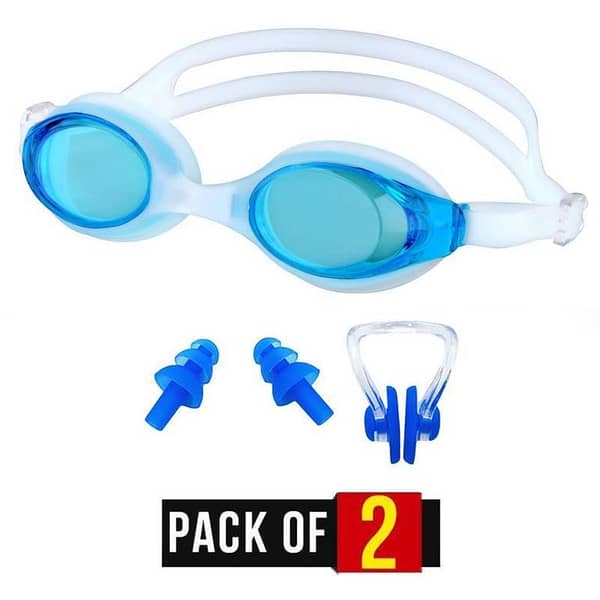 Pack of 2 - Arteesol Swimming Goggles with Anti-Fog, Nose Clip, and Ear Plug Set in Silicone with Protective Case