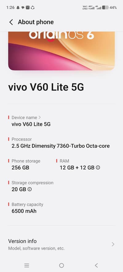 vivo v60 lite 5g 12.256 Whatsapp 03377904847
