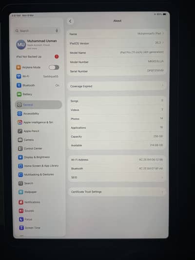 03137345044 IPad Pro 11 inch 4 generation 256gb 10/10 condition M2