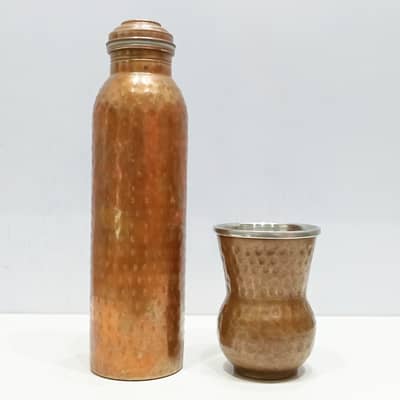 Dunya Ayurveda 1-Litre Pure Copper Water Bottle with Copper Glass
