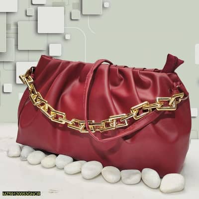 Women's Red PU Leather Chain Strap Handbag 13x9"